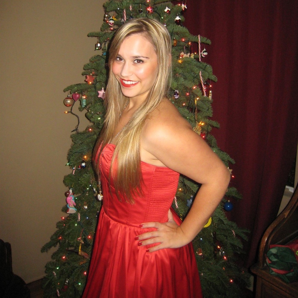 Red silky Guess Strapless dress